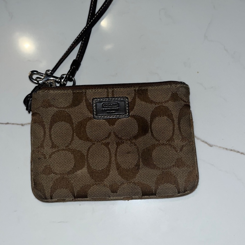 coach signature c logo wristlet brown
